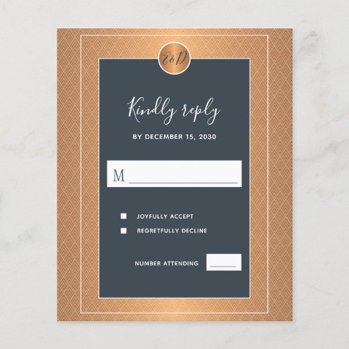 Budget classic navy gold elegant wedding RSVP Flyer