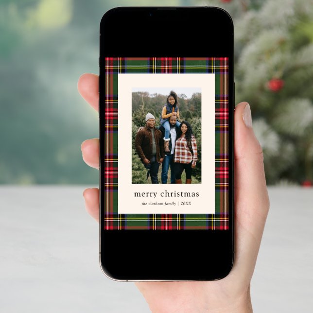 Budget Classic Plaid Four Photo Christmas  Holiday Card (Front Digital)