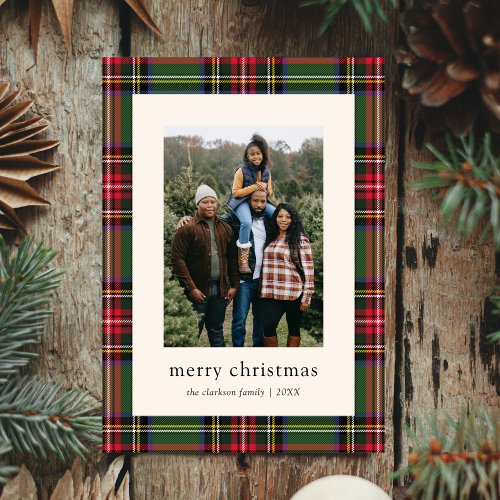 Budget Classic Plaid Four Photo Christmas  Holiday Card