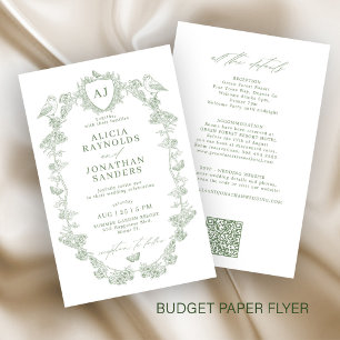 Budget classic sage all in one wedding invitation flyer
