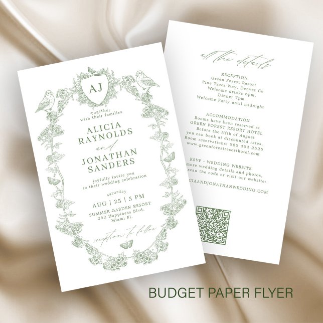 Budget classic sage all in one wedding invitation flyer (Creator Uploaded)