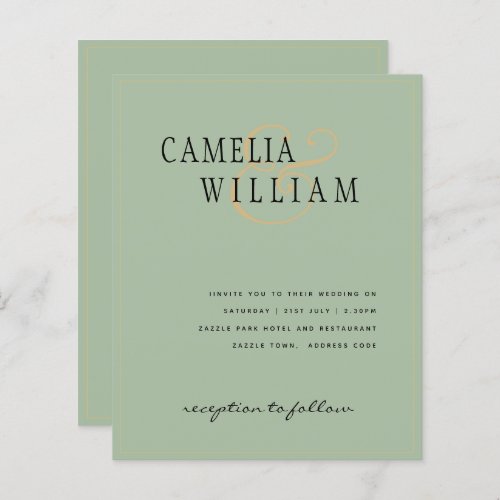 BUDGET Classic Sage Green Gold Wedding Invite