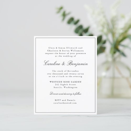 Budget Classic Script Elegant Wedding Invitation