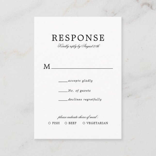 BUDGET Classic Simple Wedding Rsvp Meal Entree Enclosure Card (Front)