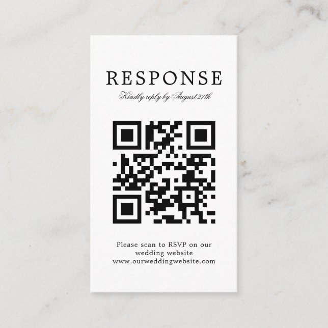 BUDGET Classic Simple Wedding Rsvp QR Code Enclosure Card (Front)