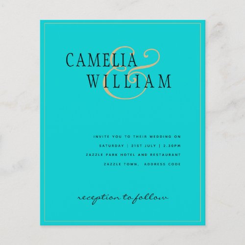 BUDGET Classic Turquoise Gold Wedding Invite  Flyer