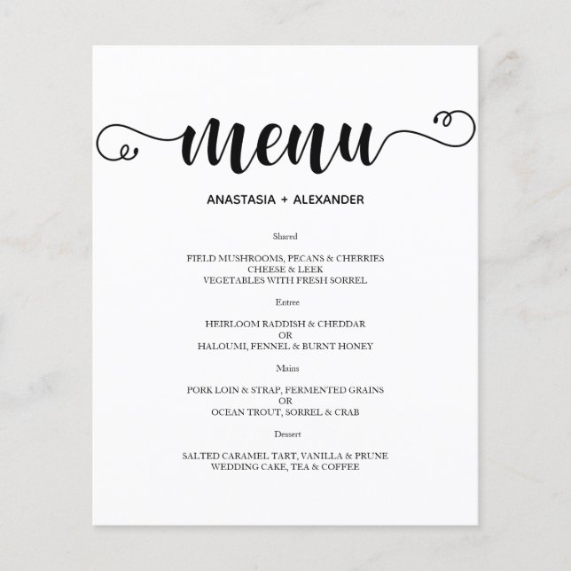 Budget Classic WEDDING MENU. Flyer (Front)