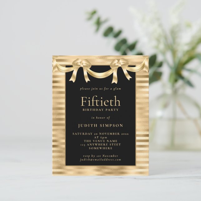 Budget Classy Gold Black 50th Birthday Invitation (Standing Front)