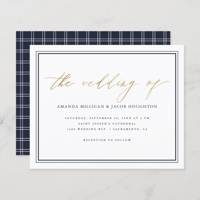 Budget Classy Nautical Navy & Gold Script Wedding (Front/Back)