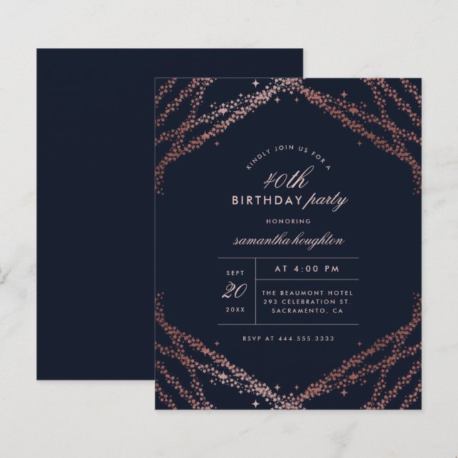 Budget Classy Rose Gold & Navy Blue Birthday Party (Front/Back)