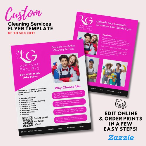 ️BUDGET Cleaning Services DIY Template PINK BLACK Flyer