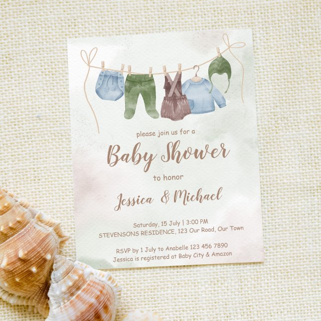 Budget clothes on a line boho baby shower invite  (Creator Uploaded)