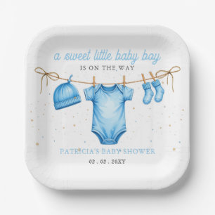 Budget Clothesline Blue Boy Baby Shower invitation Paper Plates