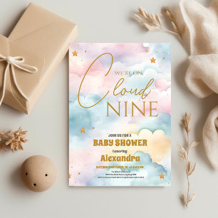 Budget Cloud 9 Gold Stars Watercolor Baby Shower Flyer