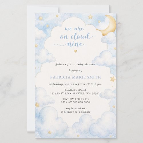 Budget Cloud Nine Baby Boy Baby Shower Invite