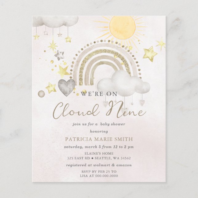 Budget Cloud Nine Boho Baby Shower Invitation (Front)