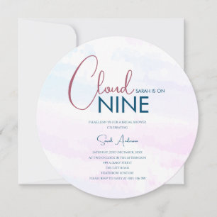 Budget Cloud Nine Modern Blue Pink Bridal Shower Invitation