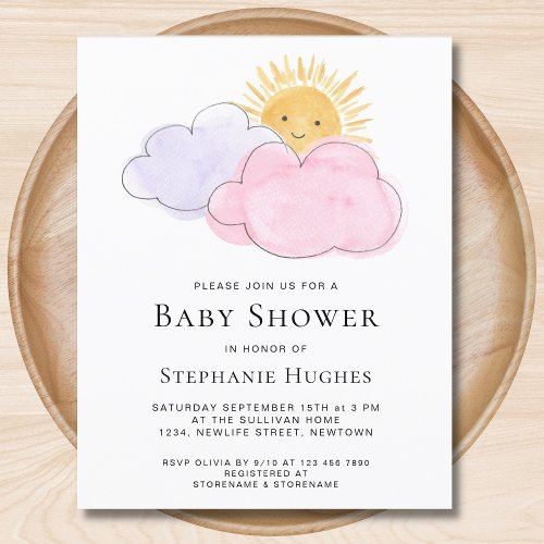 Budget Clouds Girls Baby Shower Invitation