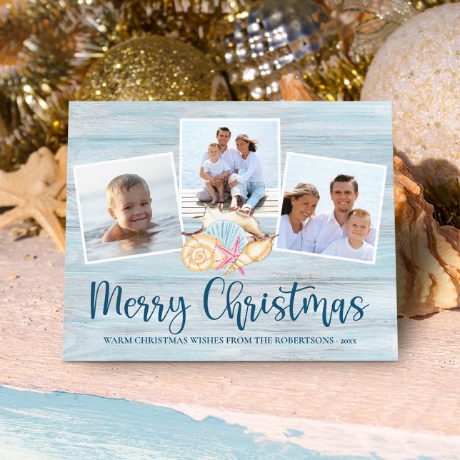 Budget Coastal Merry Christmas Photo Holiday Card (Creator Uploaded)