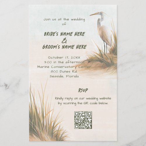 Budget Coastal Wedding Egret in Dunes Invitation Flyer