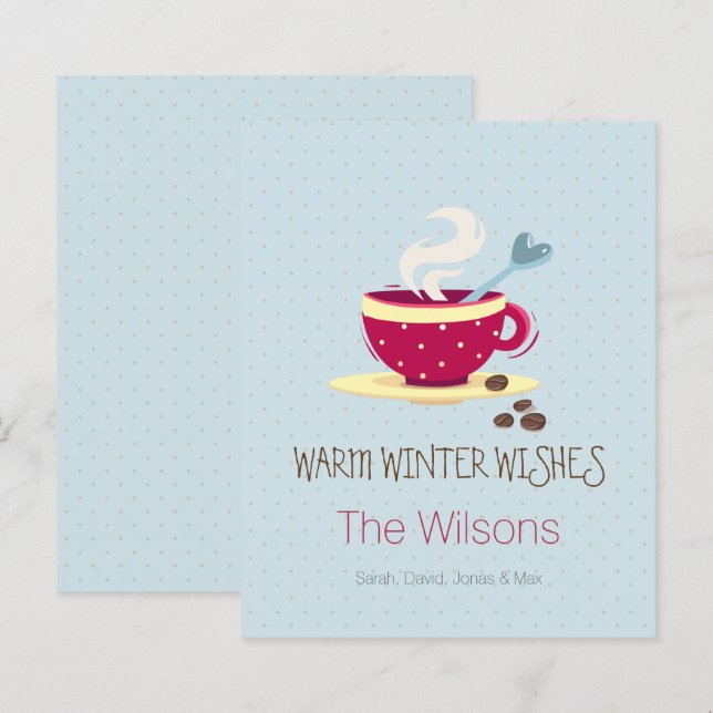 Budget Coffee Warm Winter Wishes Holiday Card (Front/Back)
