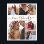 Budget Collage Elegant Script Wedding Thank You Flyer<br><div class="desc">Budget Cheap Elegant Gold and White 5 Photo Collage Wedding Thank You personalized affordable low budget flyer. Modern wedding thank you template featuring five (5) photo on the front and one (1) photo on the back. On the front of paper "Love and thanks" calligraphy or typography script in a swirly...</div>