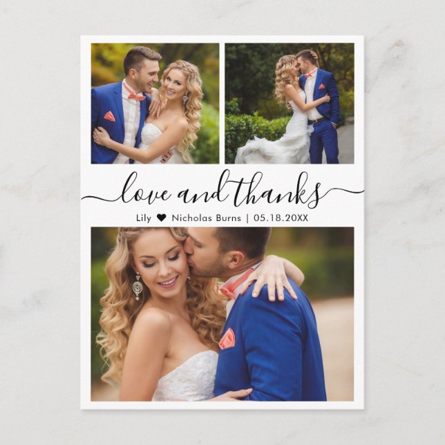 Budget Collage Love and Thanks Wedding Thank You Postcard (Front)