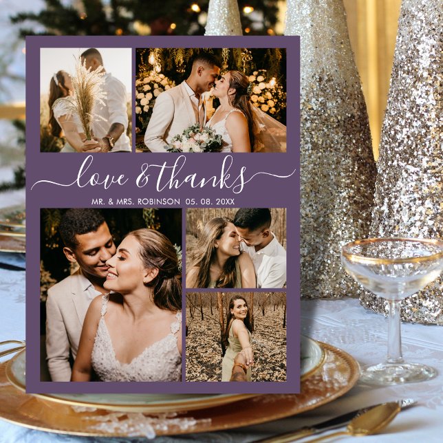 Budget Collage Purple Wedding Thank You Card (Creator Uploaded)
