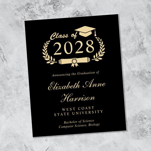 Budget College Black Gold Graduation Announcement