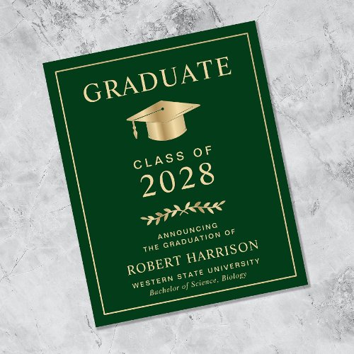 Budget College Green Gold Graduation Announcement