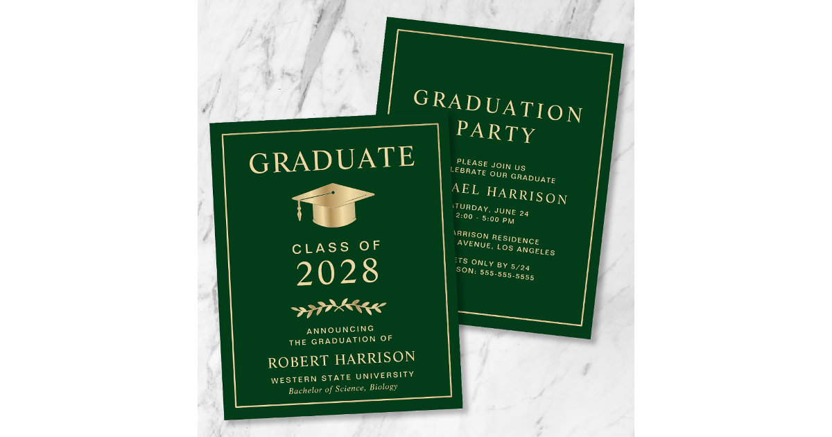 Budget College Green Gold Graduation Party Invite Zazzle