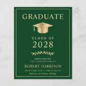 Budget College Green Gold Graduation Party Invite (Front)