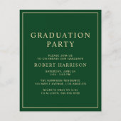Budget College Green Gold Graduation Party Invite (Back)