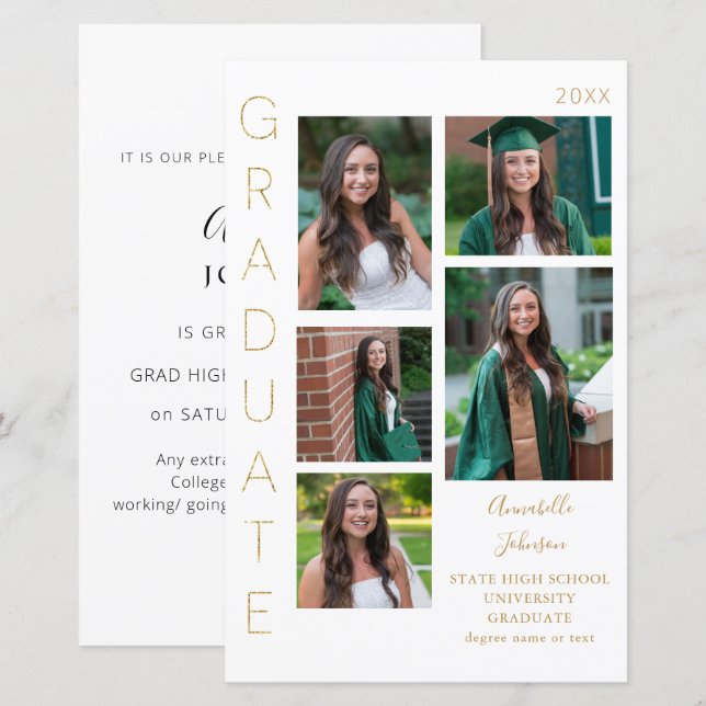 Budget Color Glow- G & White Graduate 6 Photo MED (Front/Back)