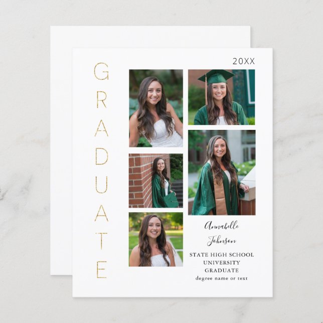 Budget Color Glow- Gold & White 2 Graduate 6 Photo (Front/Back)