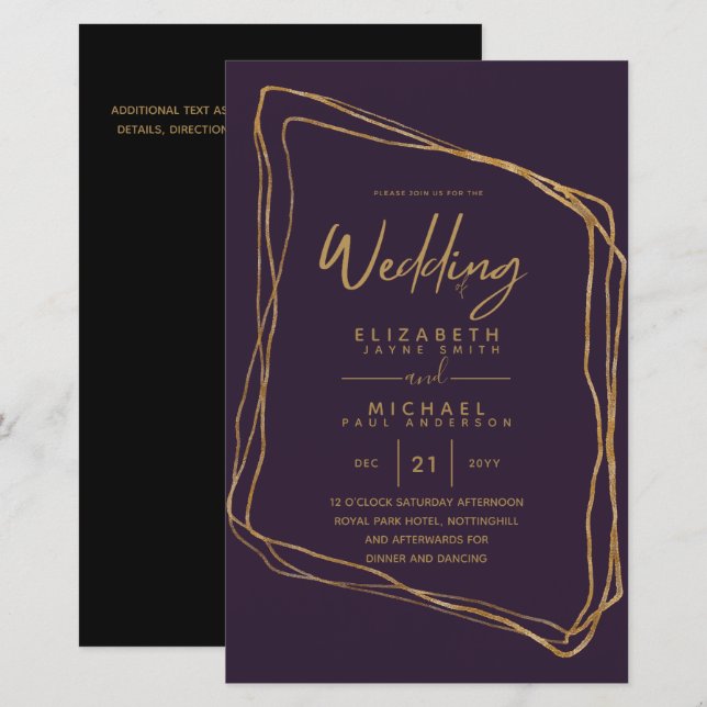 BUDGET Color Trends GOLD Wedding Invite Modern (Front/Back)