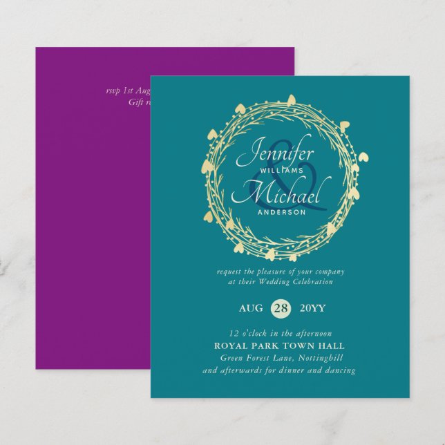 BUDGET Color Trends Gold Wreath Wedding Invite (Front/Back)