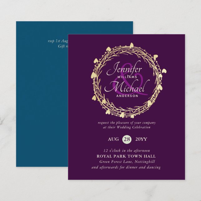 BUDGET Color Trends Gold Wreath Wedding Invite (Front/Back)