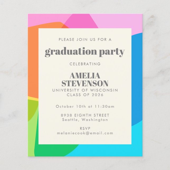 Budget Colorful Abstract Graduation Party Invite (Front)