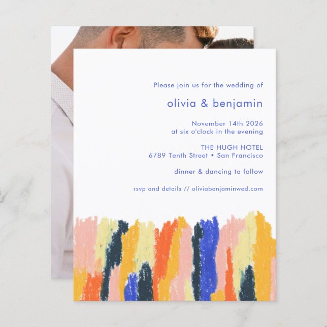 Budget Colorful Abstract Photo Wedding Invitation (Front/Back)