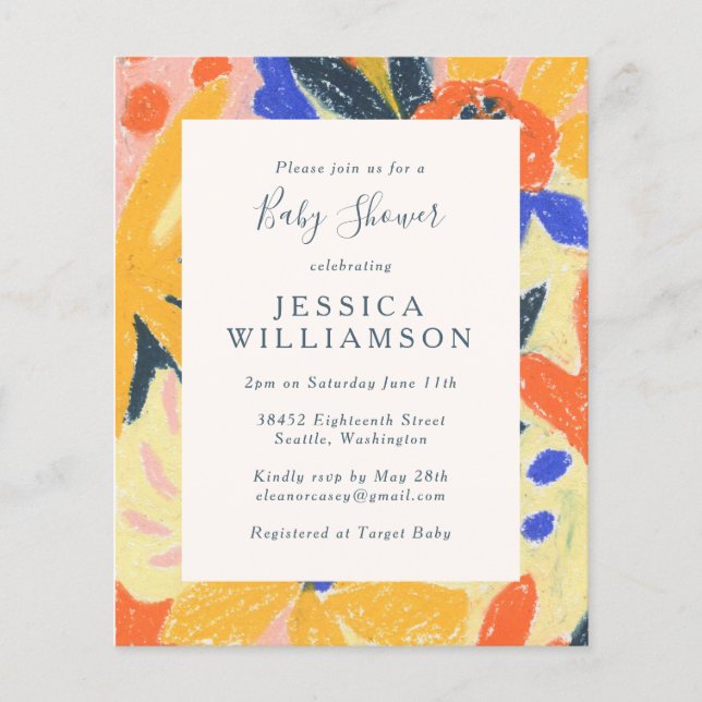Budget Colorful Artsy Abstract Baby Shower Invite (Front)