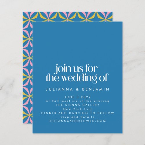 Budget Colorful Blue Geometric Fun Wedding Invite