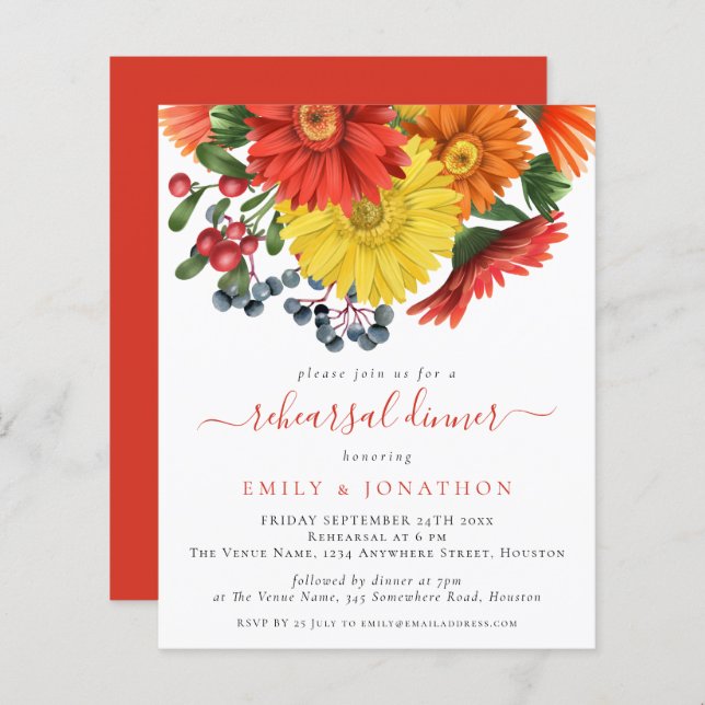 Budget Colorful Fall Florals Rehearsal Dinner (Front/Back)