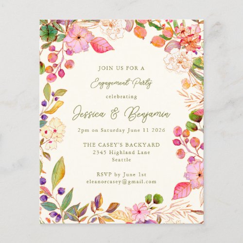 Budget Colorful Floral Engagement Party Invitation