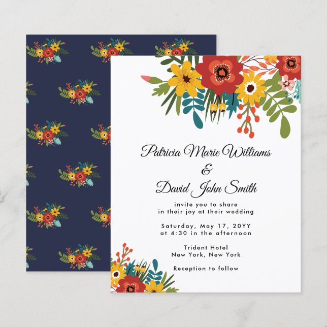 Budget Colorful Floral Rustic Wedding Invitation (Front/Back)