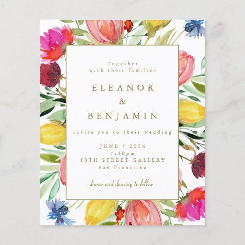 Budget Colorful Garden Flowers Wedding Invitation
