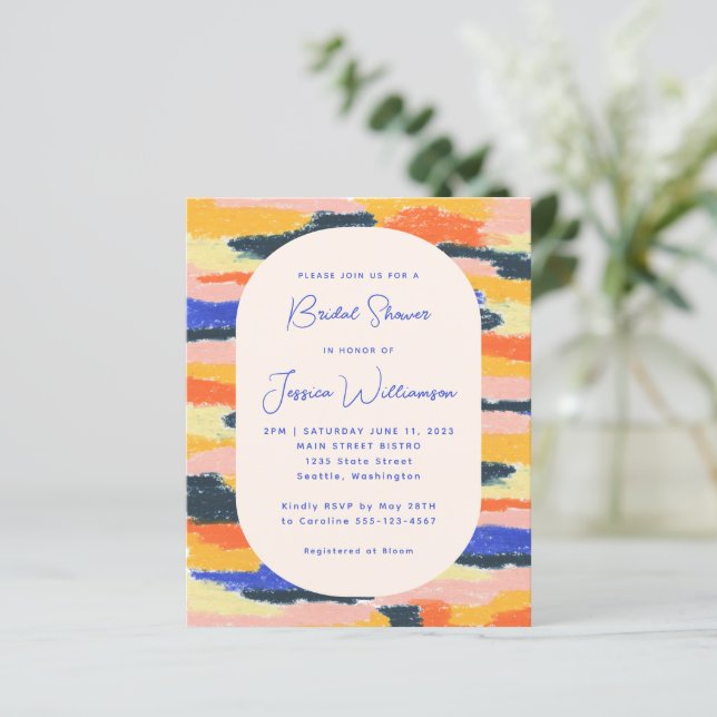 Budget Colorful Photo Playful Blue Shower Invite (Standing Front)