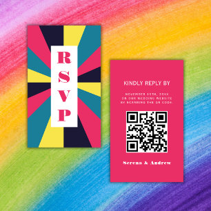 Budget Colorful Retro Groovy QR RSVP Enclosure Card