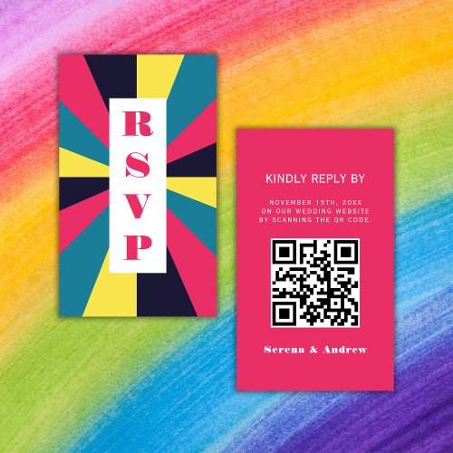 Budget Colorful Retro Groovy QR RSVP Enclosure Card