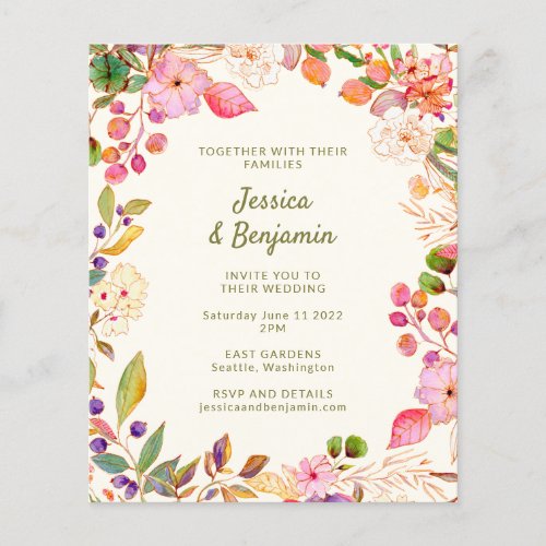 Budget Colorful Watercolor Floral Wedding Invite